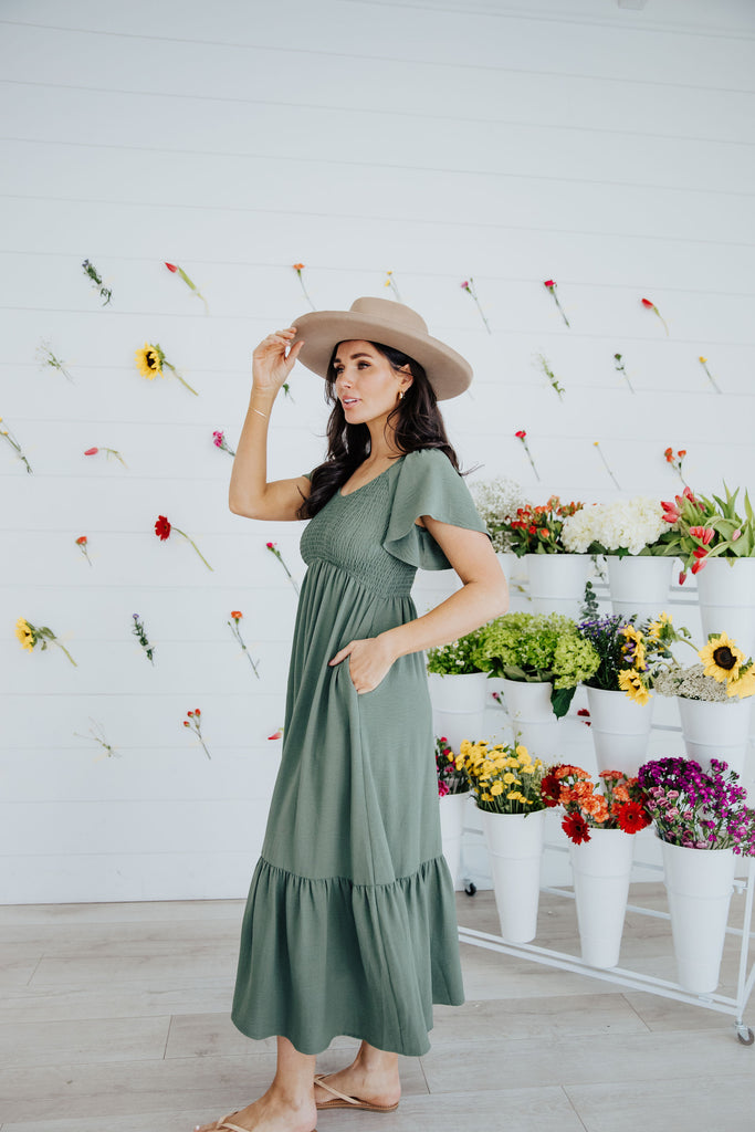 The Kendall Maxi Dress in Smoke Green