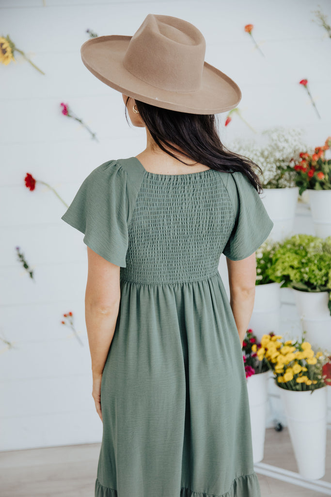 The Kendall Maxi Dress in Smoke Green