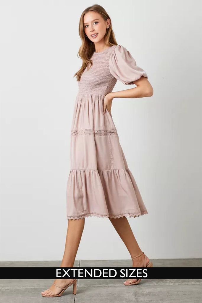 The Summer Smocked Midi Dress in Blush Pink