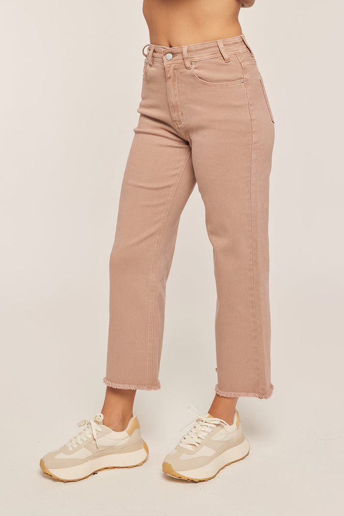 Kathleen High Rise Crop Wide Leg Jean in Redbean Paste