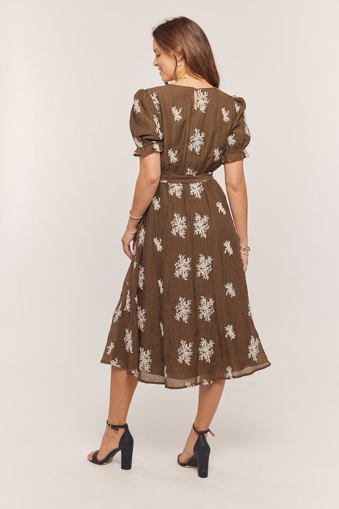 The Dena Embroidered Tencel Dress in Chocolate