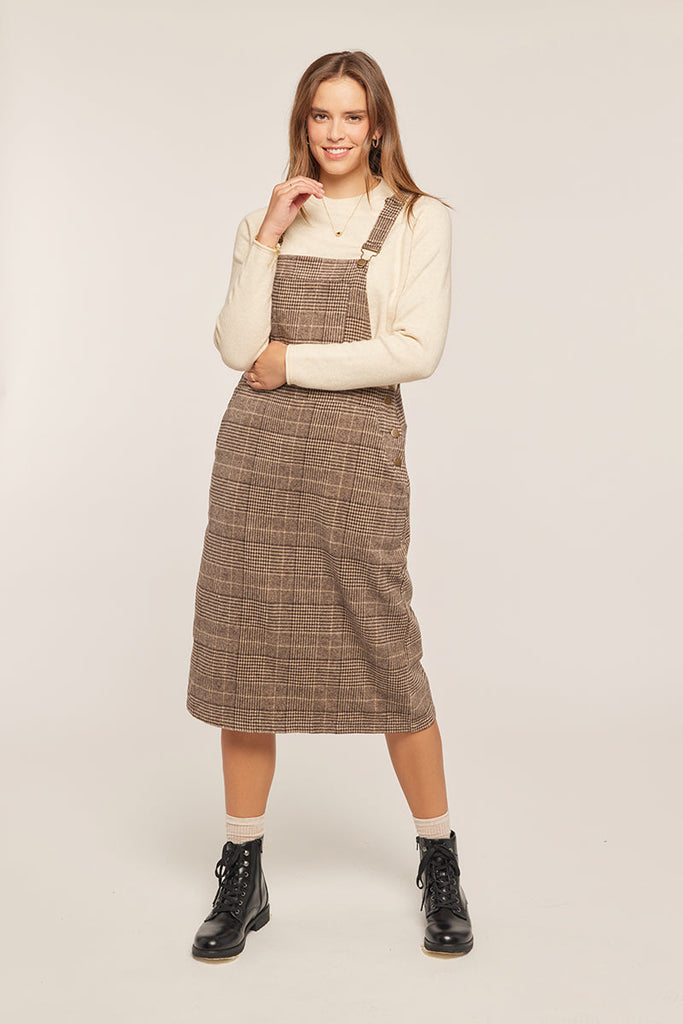 The Amantha Plaid Overall Dress in Brown