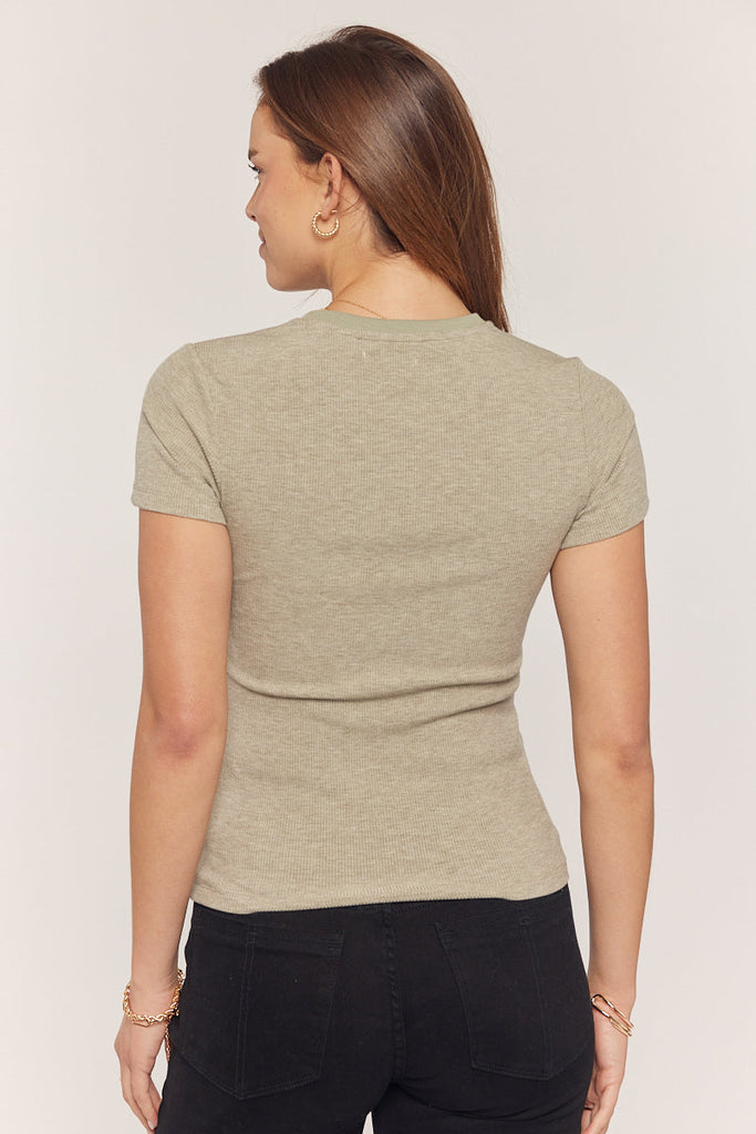 Rib Knit Short Sleeve Top in Oatmeal