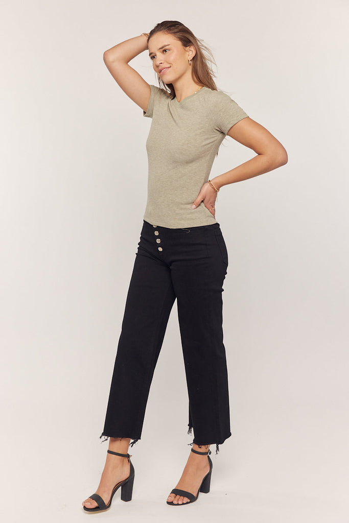 Rib Knit Short Sleeve Top in Oatmeal