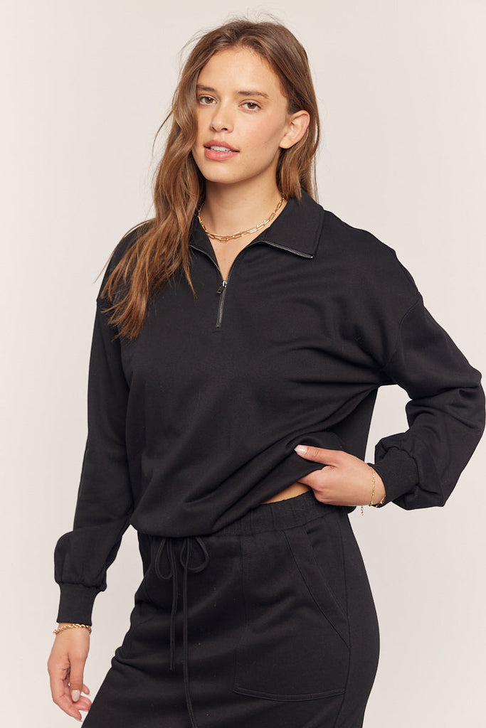 The Frannie Half Zip Sweatshirt in Black