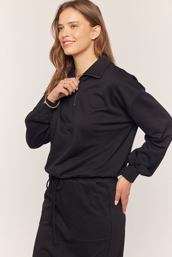 The Frannie Half Zip Sweatshirt in Black