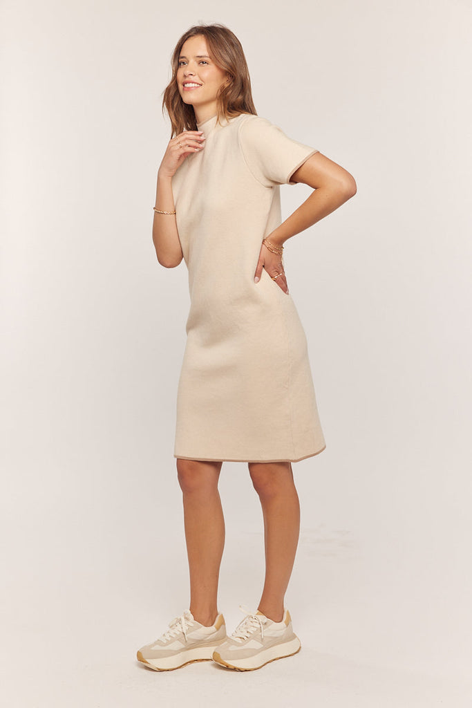 The Cher Mock Neck Sweater Dress in Oatmeal/Taupe