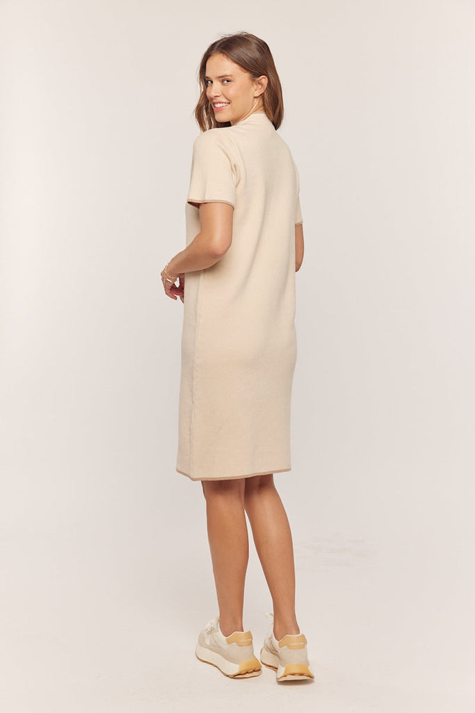 The Cher Mock Neck Sweater Dress in Oatmeal/Taupe