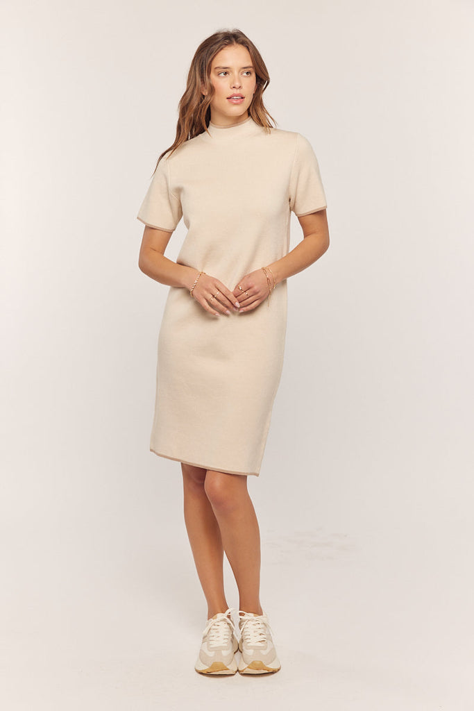 The Cher Mock Neck Sweater Dress in Oatmeal/Taupe