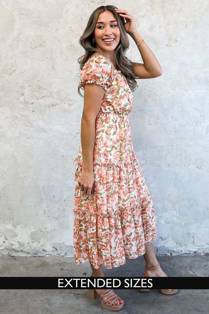 The Jolene Midi Dress in Nectarine Blossom