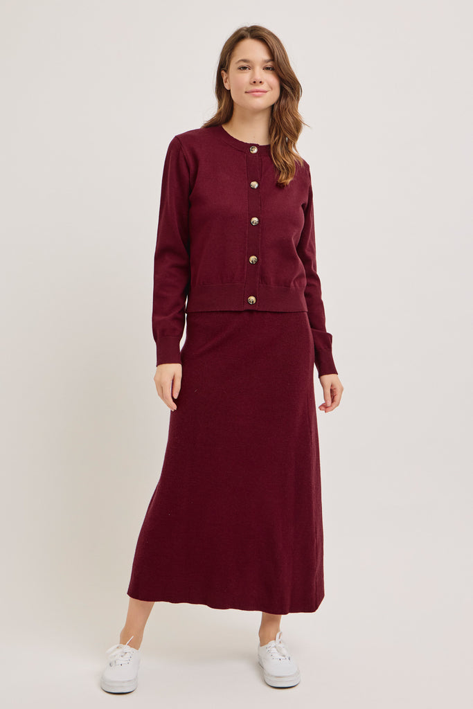 The Marissa Cardigan and Skirt Set Burgundy