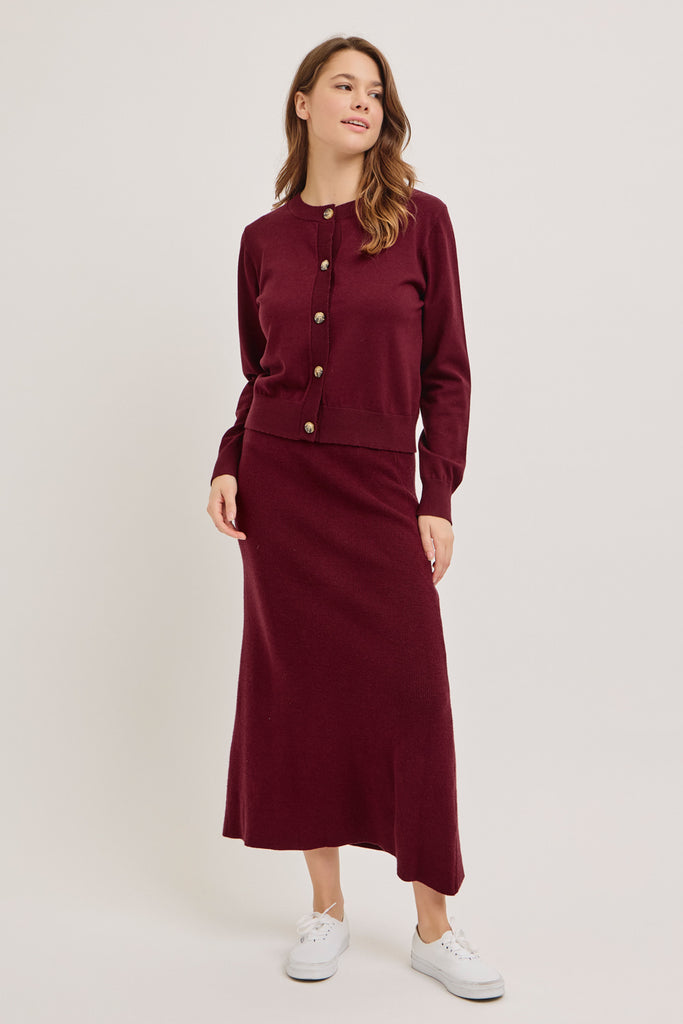 The Marissa Cardigan and Skirt Set Burgundy