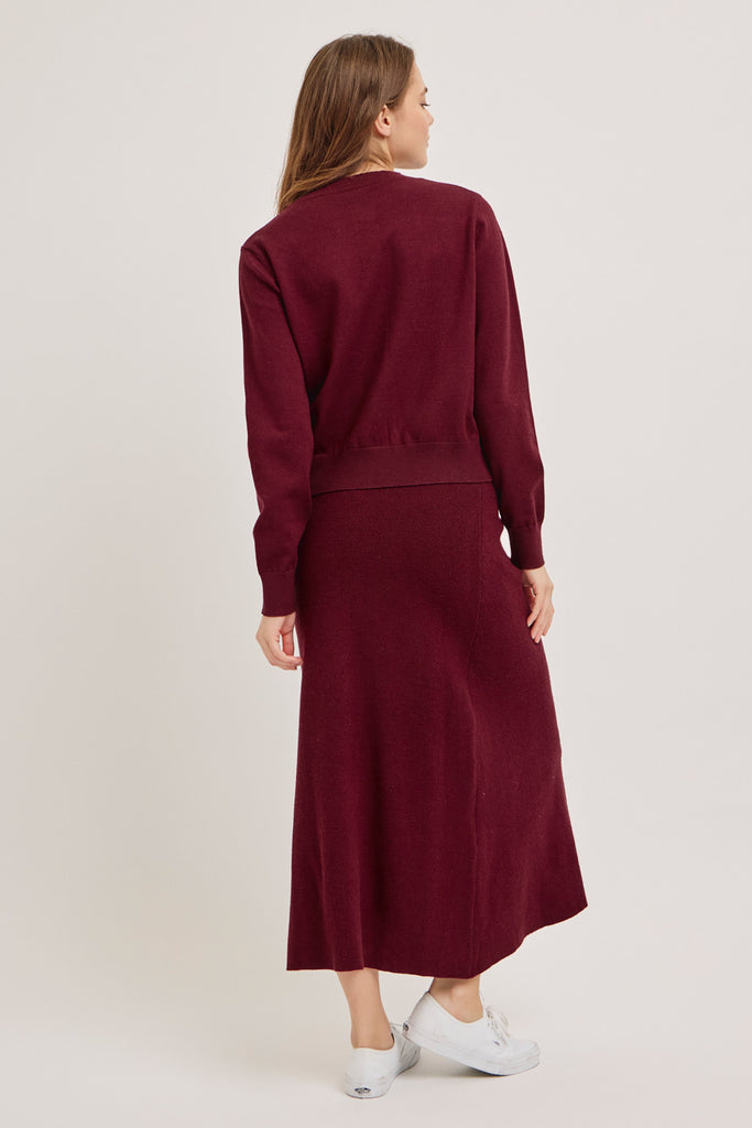 The Marissa Cardigan and Skirt Set Burgundy