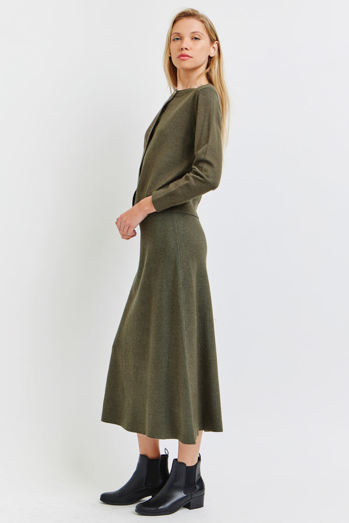 The Marissa Cardigan and Skirt Set Dark Olive