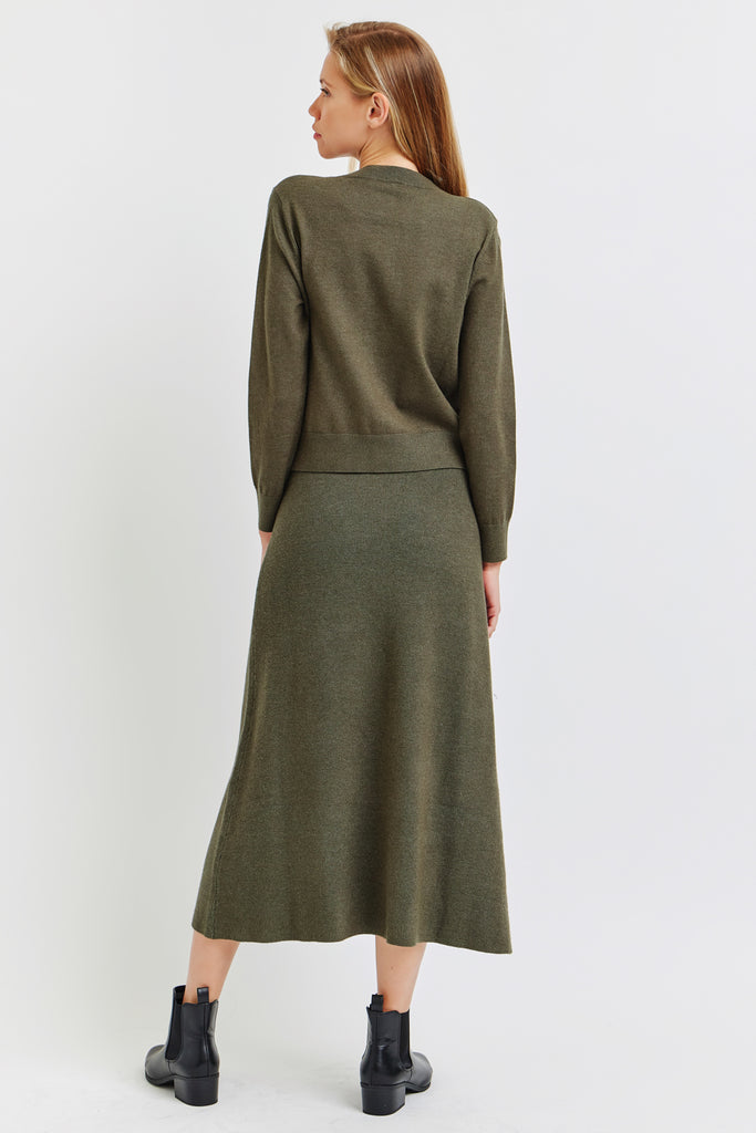 The Marissa Cardigan and Skirt Set Dark Olive