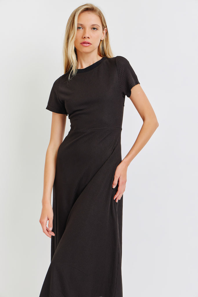 The Maria Short Sleeve Rib Dress Black