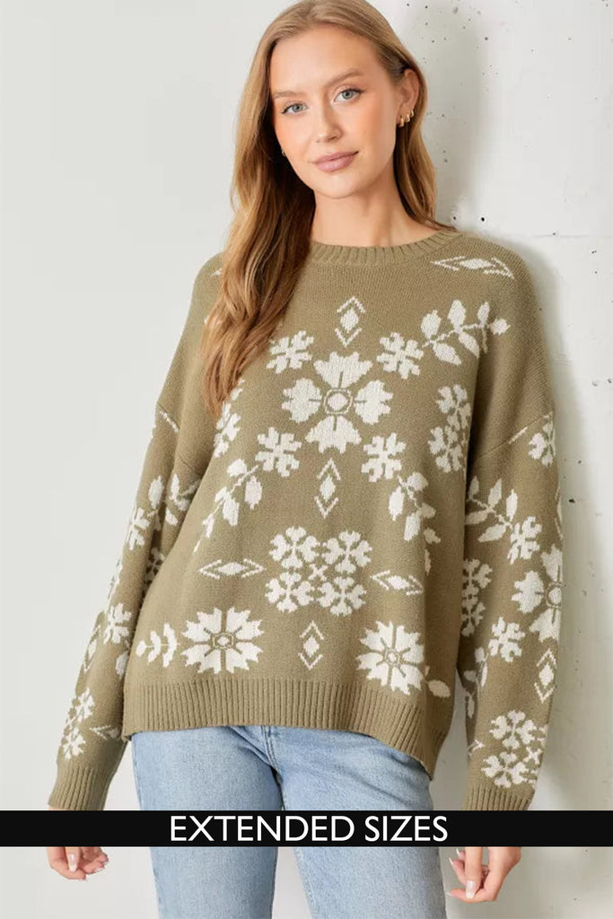 The Marlena Floral Print Sweater in Olive