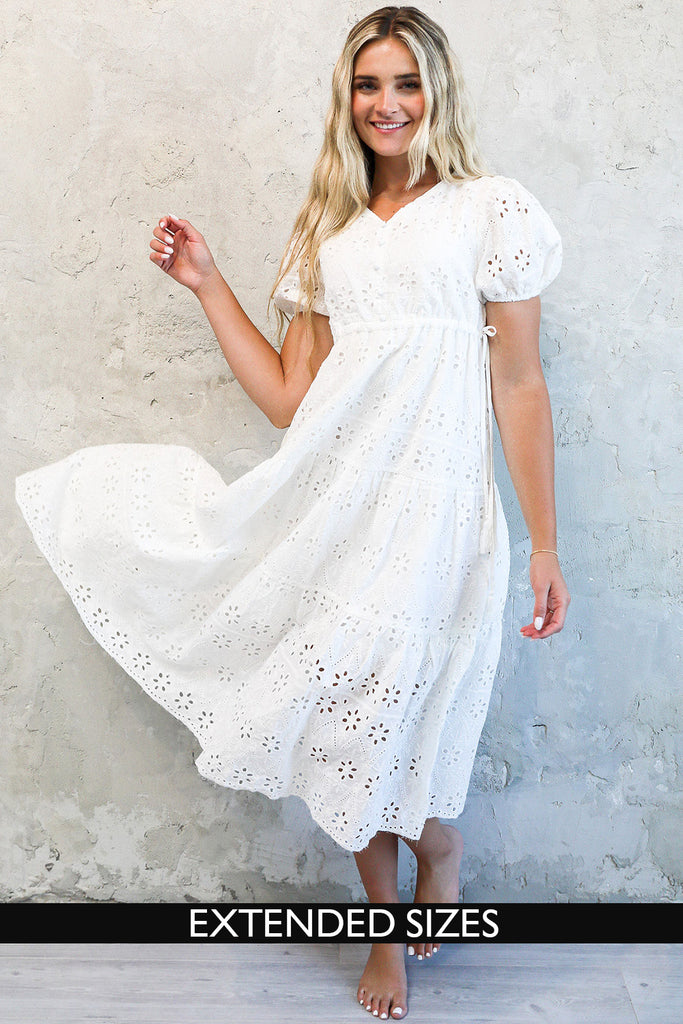 The Randa Maxi Dress in White Eyelet