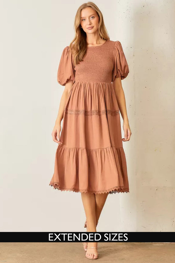 The Summer Smocked Midi Dress in Chestnut