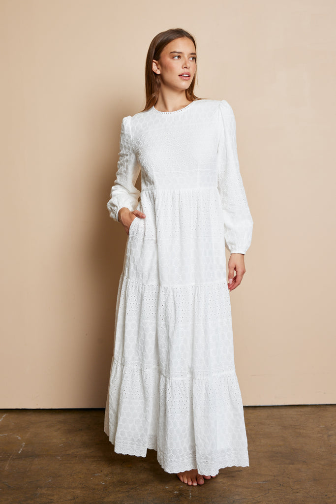 The Poppy Eyelet Temple Dress in White