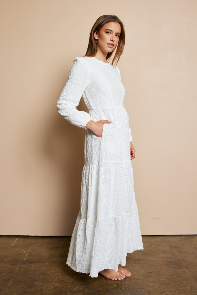 The Poppy Eyelet Temple Dress in White