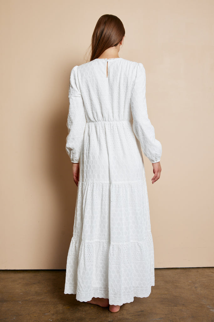 The Poppy Eyelet Temple Dress in White