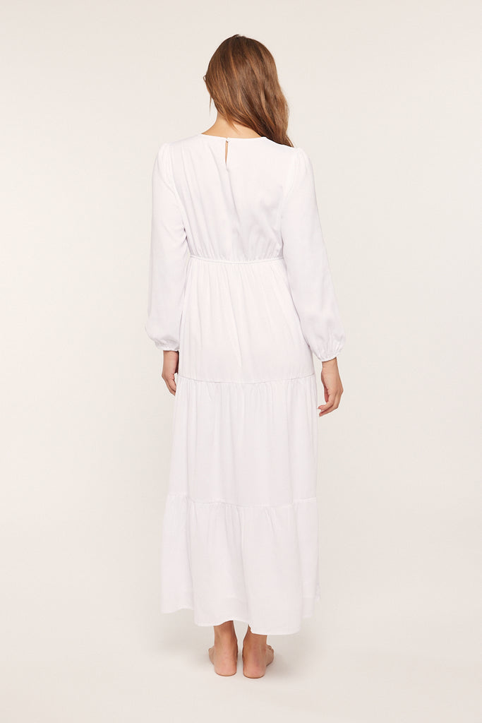 The Hazel Embroidered Temple Dress in White