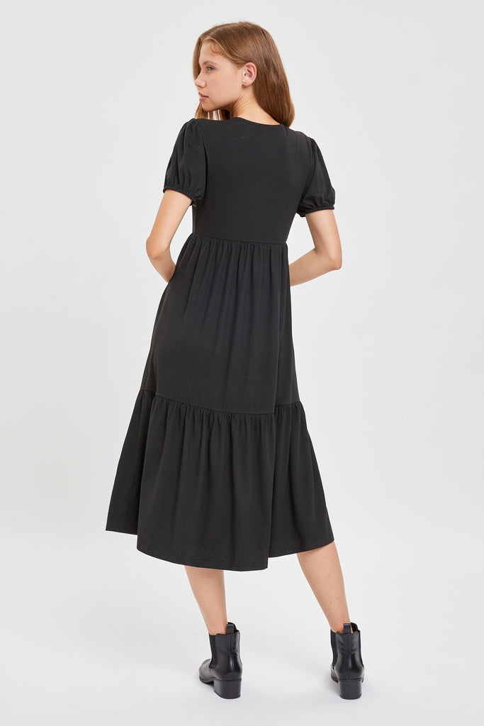 The Afton Puff Sleeve Jersey Dress in Black