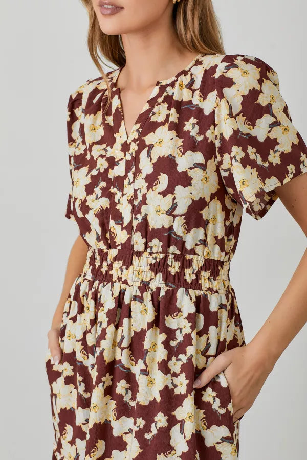 The Penelope Floral Print Maxi Dress in Burgundy