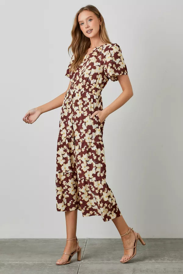 The Penelope Floral Print Maxi Dress in Burgundy