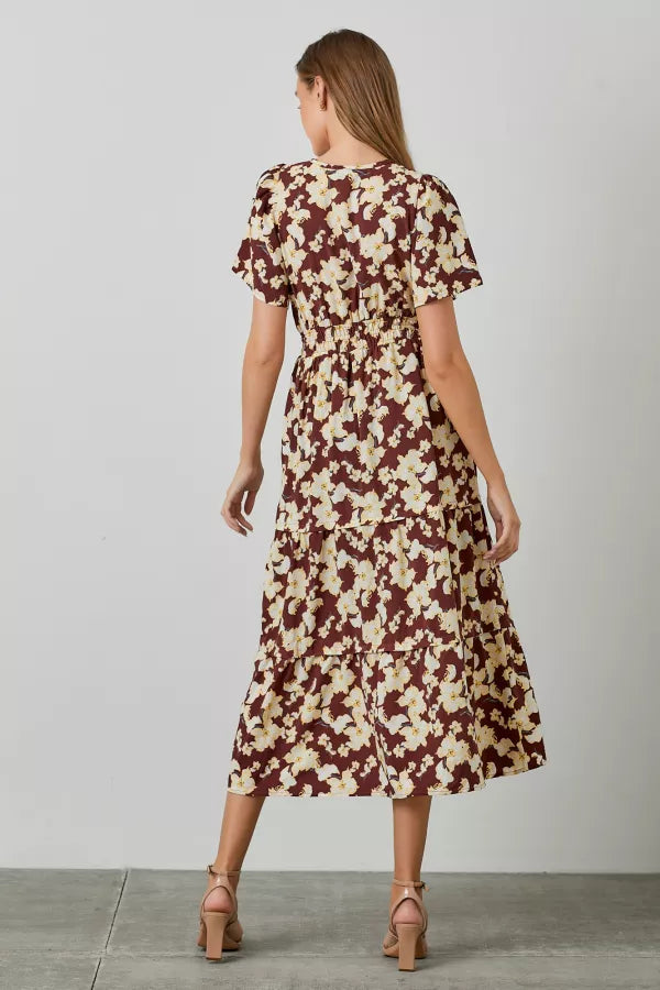 The Penelope Floral Print Maxi Dress in Burgundy