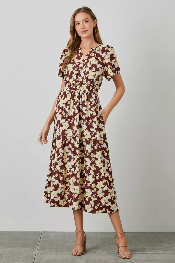 The Penelope Floral Print Maxi Dress in Burgundy