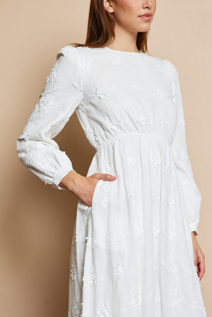 The Callie Eyelet Temple Dress in Creamy White