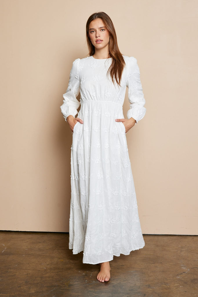 The Callie Eyelet Temple Dress in Creamy White