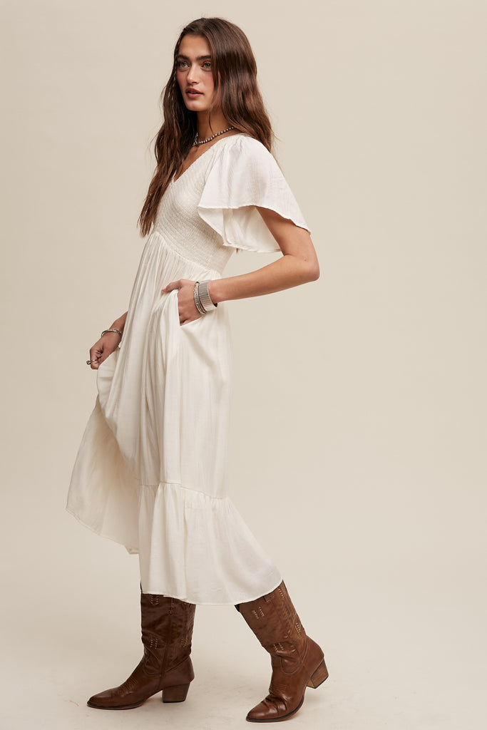 The Deb V-Neck Maxi Dress in Cream