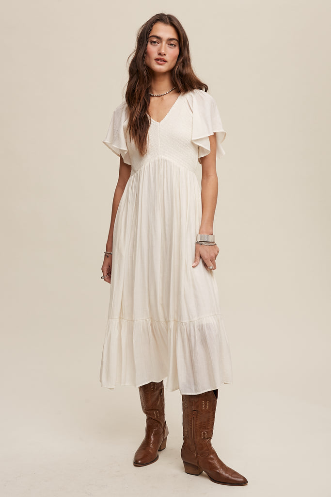 The Deb V-Neck Maxi Dress in Cream