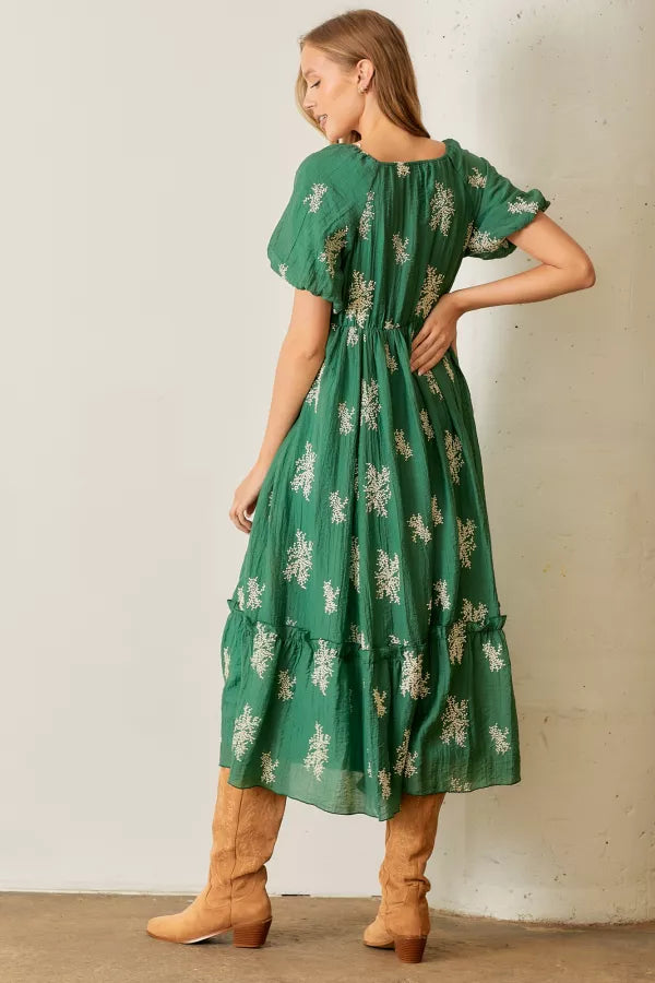 The Dynelle Embroidered Maxi Dress in Green