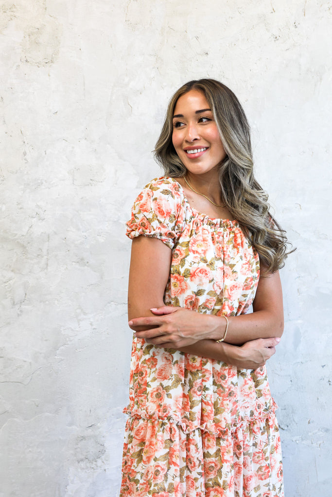 The Jolene Midi Dress in Nectarine Blossom