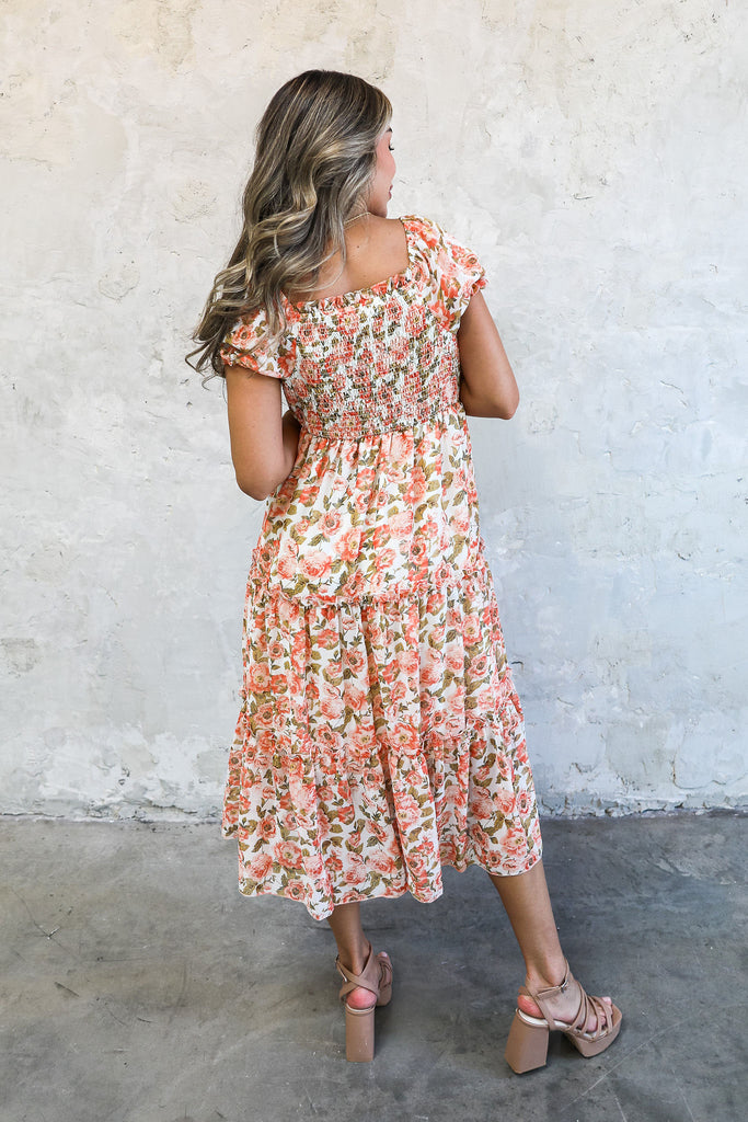 The Jolene Midi Dress in Nectarine Blossom