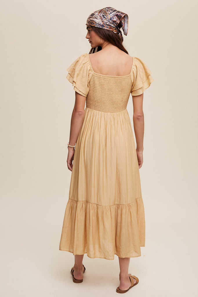 The Kandace Square Neck Maxi Dress in Mustard