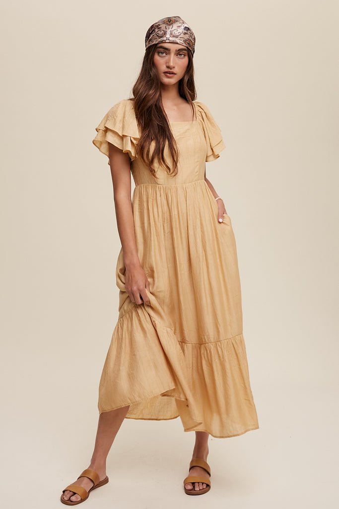 The Kandace Square Neck Maxi Dress in Mustard