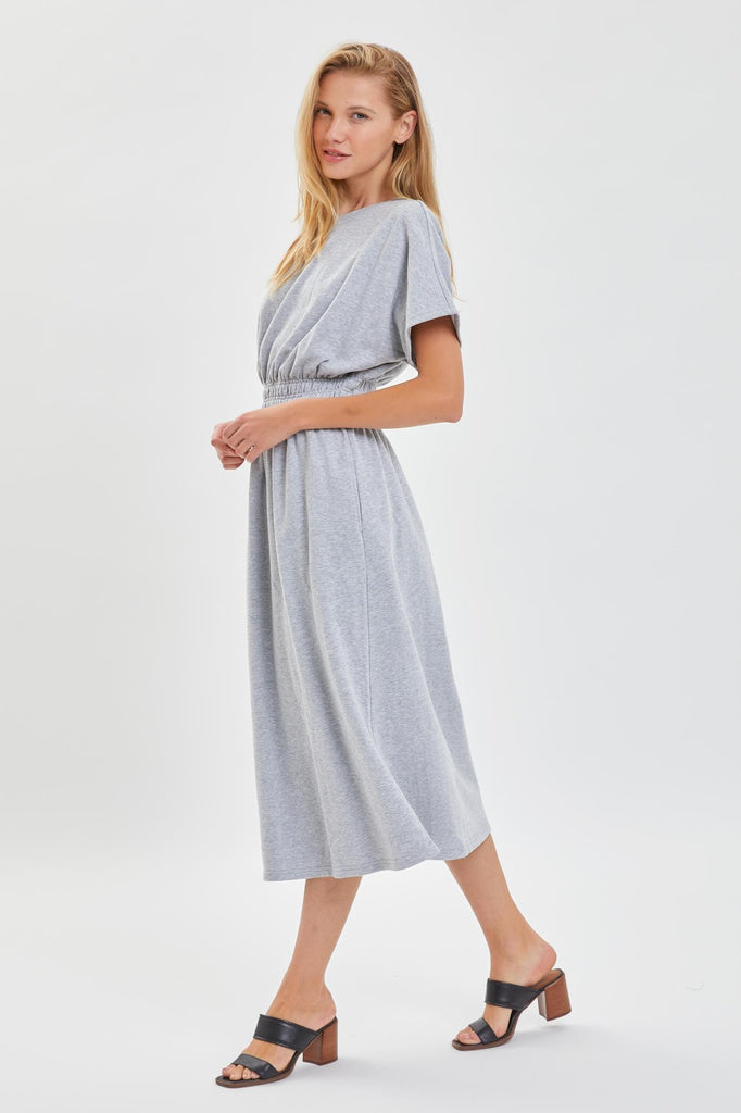 Melanie Smocked Waist Midi Dress in Grey