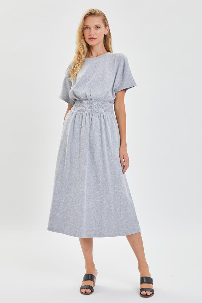 Melanie Smocked Waist Midi Dress in Grey