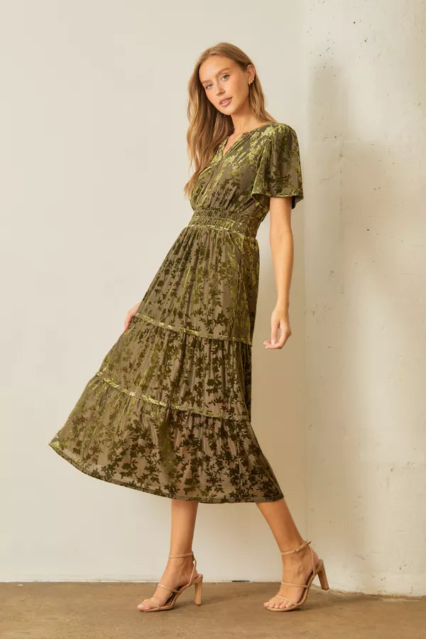 The Gracelyn Velvet Maxi Dress in Olive