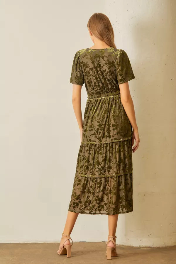 The Gracelyn Velvet Maxi Dress in Olive