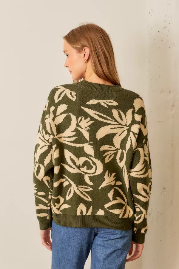 Floral Printed Sweater in Olive