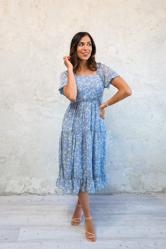 The Poppy Midi Dress in Cosmic Blue