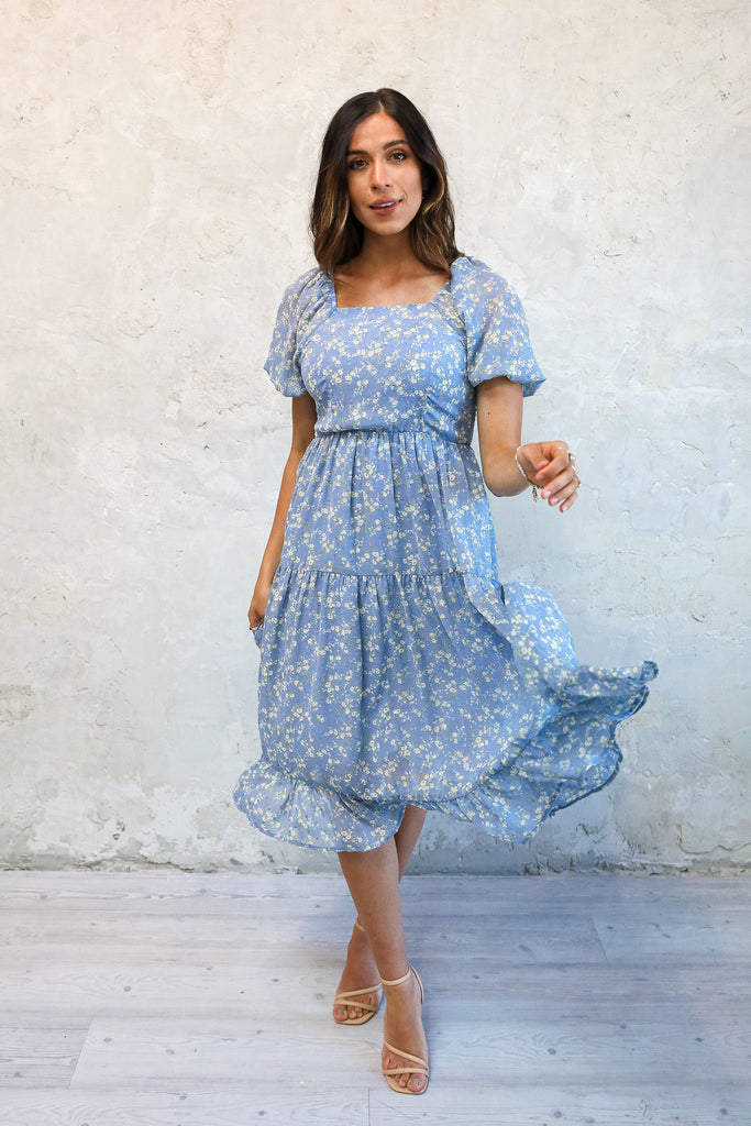 The Poppy Midi Dress in Cosmic Blue