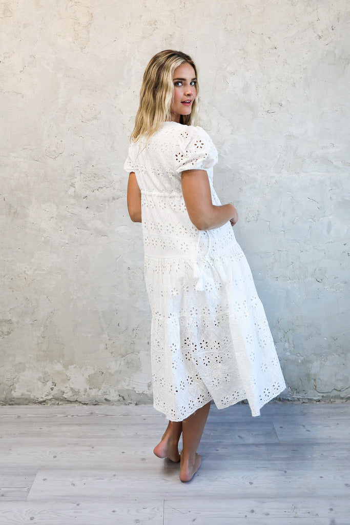 The Randa Maxi Dress in White Eyelet