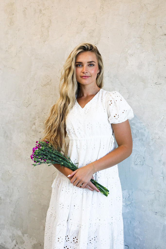 The Randa Maxi Dress in White Eyelet